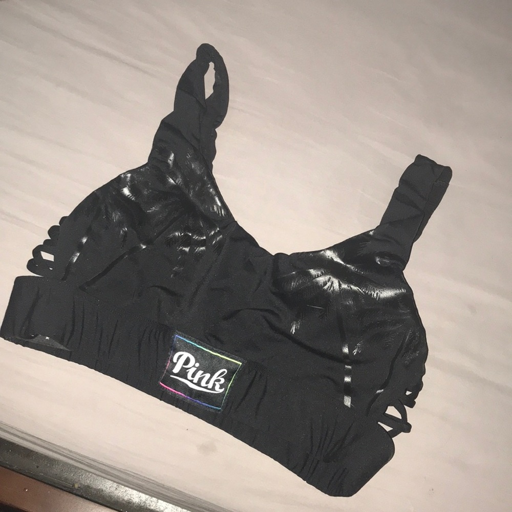 Pink black sport bra